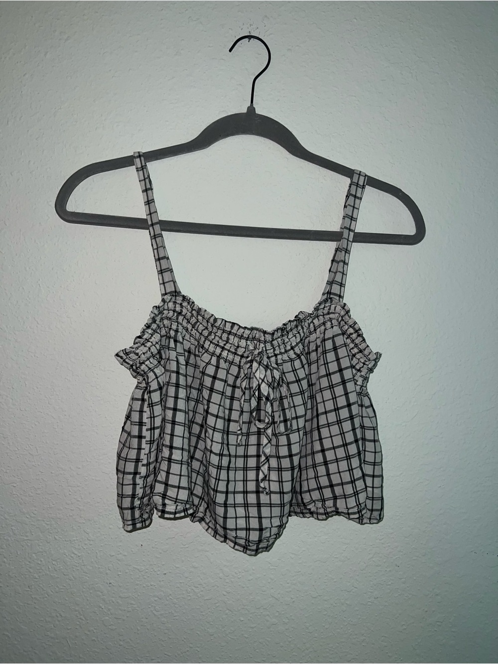 American Eagle Outfitters Black & White Plaid Smocked Crop Top